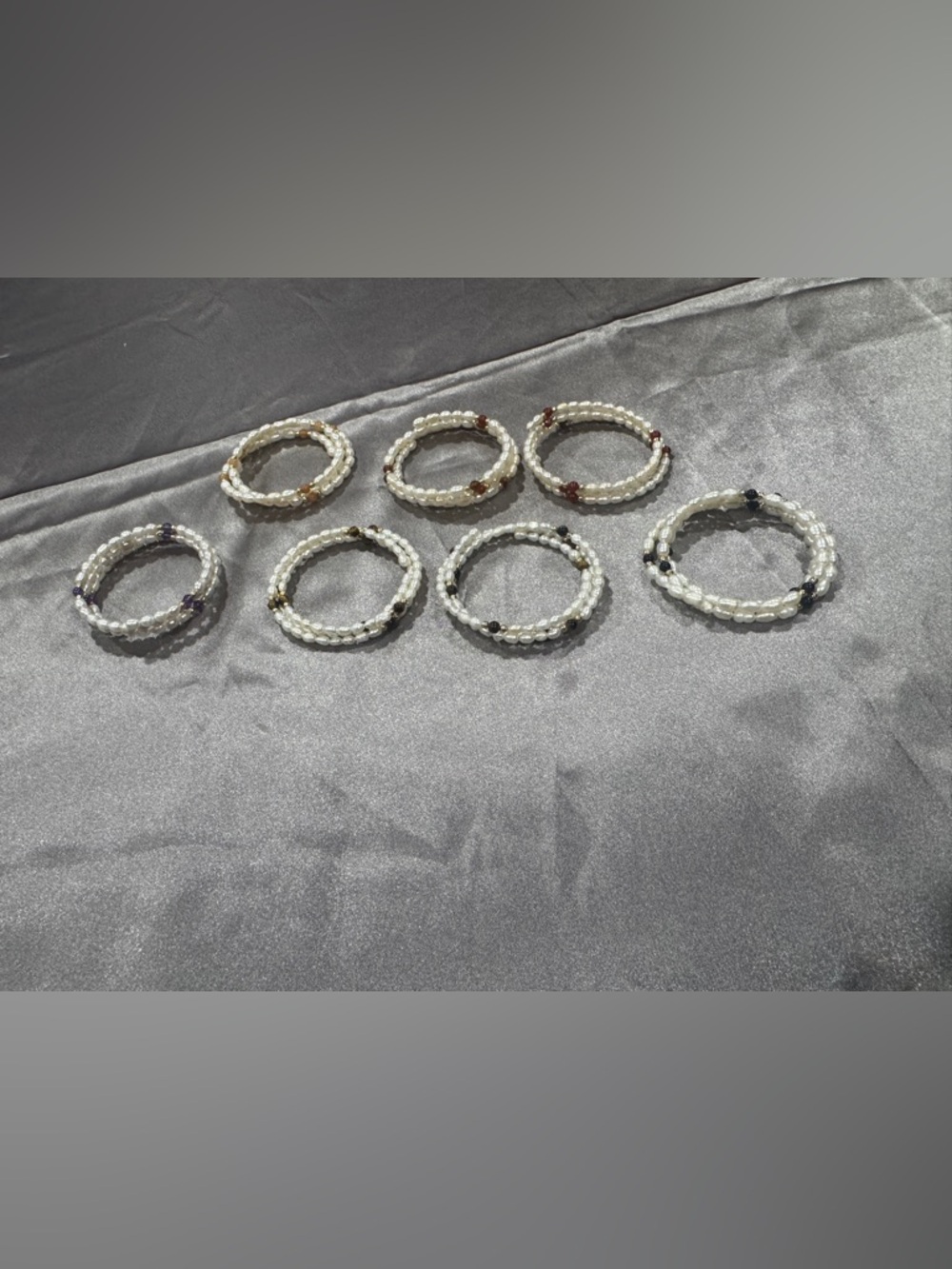 Faux Fresh  Pearl Stretch Bracelet with Accent Beads - White